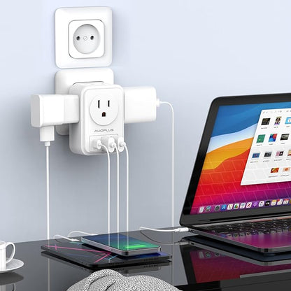 2 Pack European Travel Plug Adapter with USB C, US to Europe Power Adapters with 4 AC Outlets, 3 USB Charging Ports, International Plug Adapter, 7 in 1 Travel Essentials for Italy France Greece