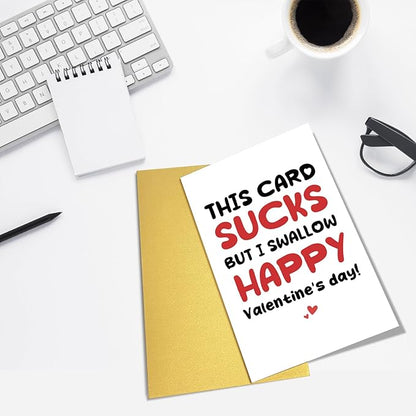 Rude Valentine's Day Card, Funny Valentines Card for Him, Naughty Valentines Day Card for Boyfriend Husband, This Card Sucks But I Swallow