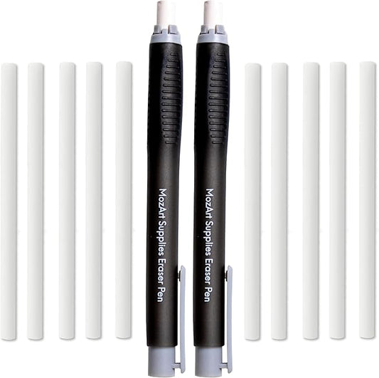 Mozart 2 Eraser Pen with 10 Jumbo Eraser Pen Refills Set, Easy to Use for Mechanical Pencils, Effective for Sketch, Architecture, Drafting, Art, Drawing Supplies.