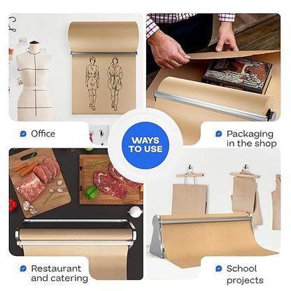 IDL Packaging 48" Kraft Paper Roll Dispenser & Cutter for Rolls up to 48" Wide and 9" in Diameter - Tabletop Reinforced Steel Paper Holder with a Cutter - for Kraft and Butcher Paper