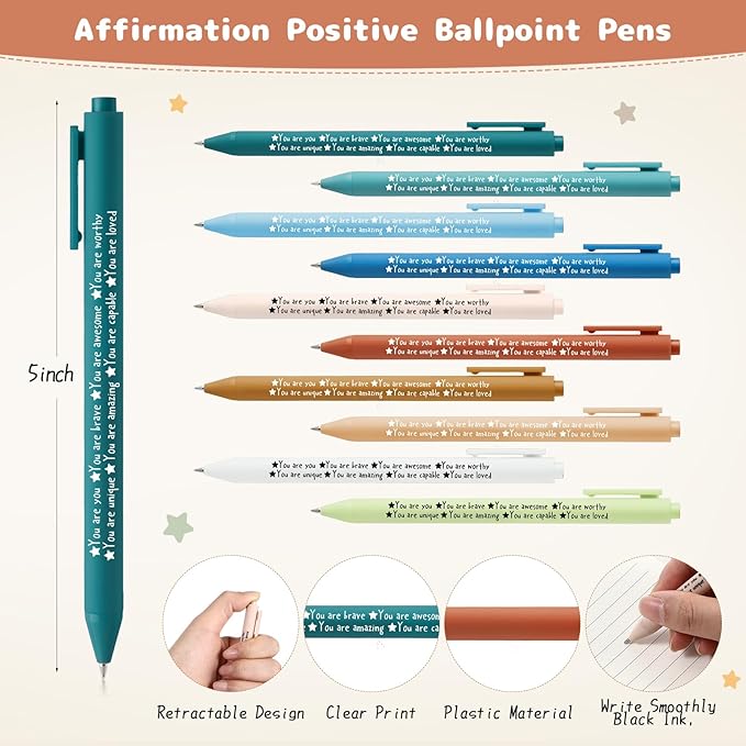 Janlaugh 60 Pcs Positive Affirmations Reminder Notepad Motivational Pen Positive Psychology Pocket Notebooks with Colored Ballpoint for Volunteer Week Mental Health Therapy Teacher Student Classroom
