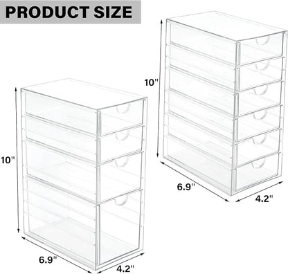 Prsildan Acrylic Drawer Makeup Organizer with 10 Drawers, Set of 2 Office Desk Organizers Accessories, Clear Stackable Storage Drawers for Vanity, Countertop, Craft, Jewelry, Art Supply Organization
