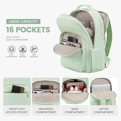 LOVEVOOK Laptop Backpack for Women 17.3 inch,Cute Womens Travel Backpack Purse,Professional Laptop Computer Bag,Waterproof Work Business College Teacher Bags Carry on Backpack with USB Port,Cyan Green