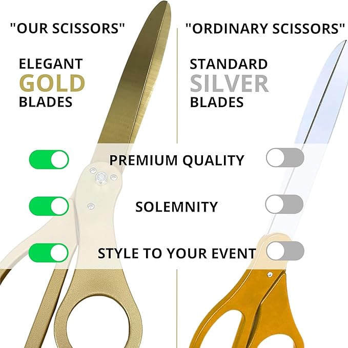 New Edition Grand Opening Kit – 25'' Scissors Gold with Golden Blades for Ribbon Cutting Ceremony with Red Ribbon Heavy Duty Golden Scissors