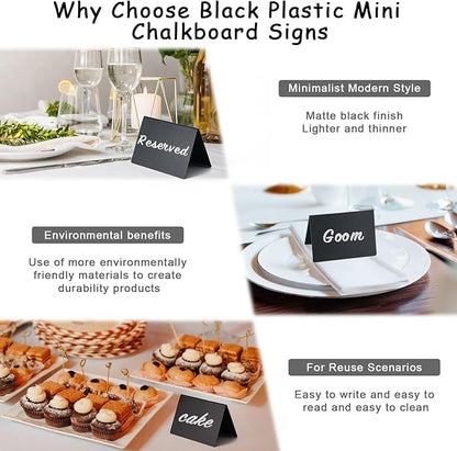 BOOMIBOO 12 Pack 4"x3"Mini Chalkboard Signs, Reusable and Reserved Table Signs, Easy to Write and Wipe Out, Food Labels for Parties - Buffets - Birthdays -Bakery-Table Numbers-Weddings