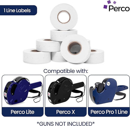 Perco 1 Line White Labels - 80 Rolls, 10 Sleeves, 80,000 Blank Price and Date Gun Labels for Perco 1 Line Price and Date Guns - Made in USA
