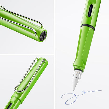 LAMY safari green - Fountain Pen with ergonomic grip & polished steel nib in size M - ideal for any Writing & Calligraphy - including LAMY T 10 blue cartridge - Right-Handed