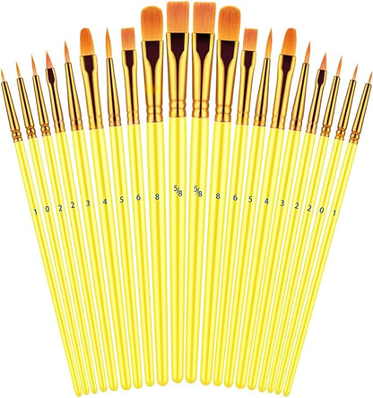 Paint Brushes Set, 20 Pcs Paint Brushes for Acrylic Painting, Oil Watercolor Acrylic Paint Brush, Artist Paintbrushes for Body Face Rock Canvas, Kids Adult Drawing Arts Crafts Supplies, Yellow