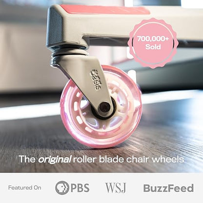 The Original Roller Style Office Chair Wheels (As Seen On PBS) - Incredibly Smooth & Quiet Rolling Casters - Safe for Hardwood Floors & Carpet - Easy Installation with Universal Fit - Set of 5 - Pink