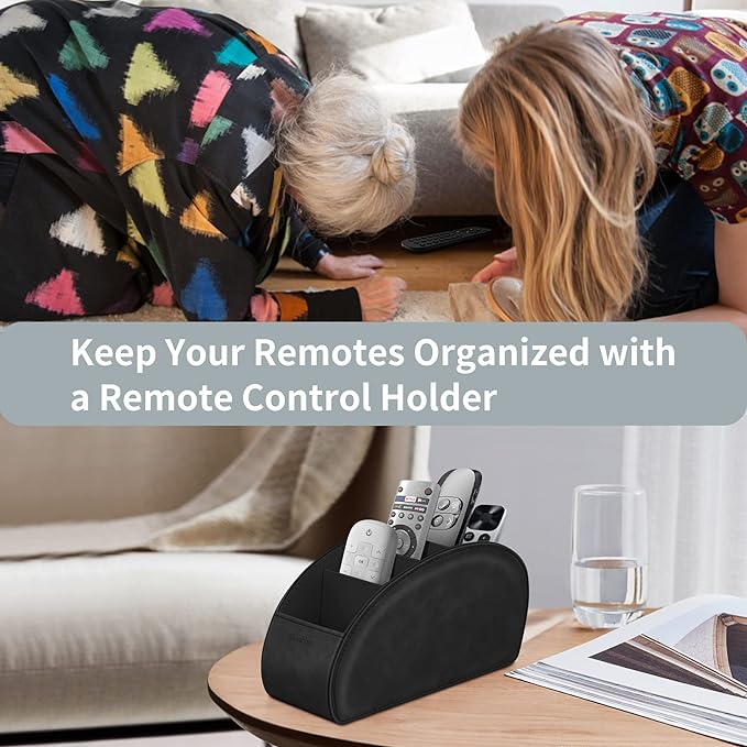 Remote Control Holder with 5 Compartments, KENOBEE Anti-slip Desktop Caddy Storage Organizer for Remote Controllers, Office Supplies, Makeup Brush, Media Accessories, Black