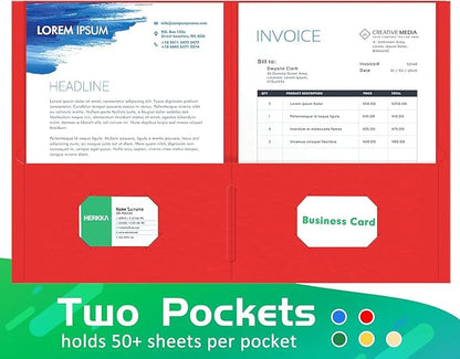 Two Pocket Folder, HERKKA 100 Pack 2 Pocket Folders, Letter Size Paper Folders Designed for Office and Classroom Use, Assorted 5 Colors