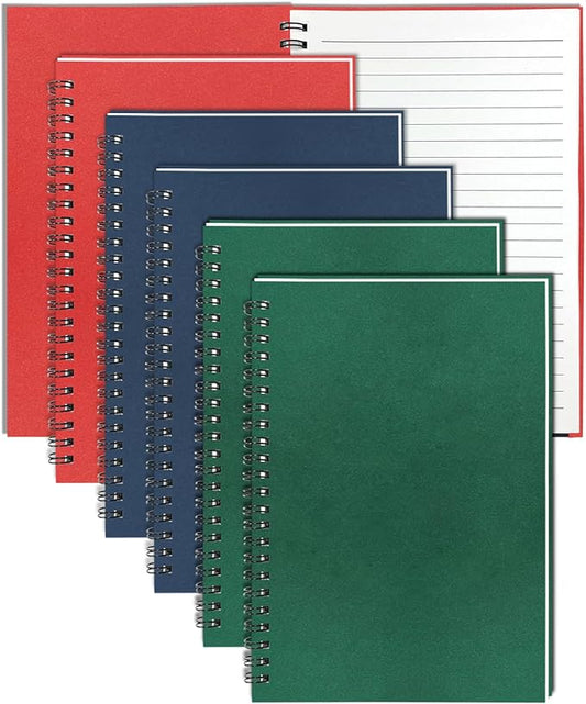 GINMLYDA 6Pack Small Spiral Notebook A5, 8.25x5.5” 120 Lined Pages Wide Ruled Spiral Journal Bulk Blank Kraft Cover Spiral Bound Notebook & Writing Pads for Home Office Meeting Work Note Taking