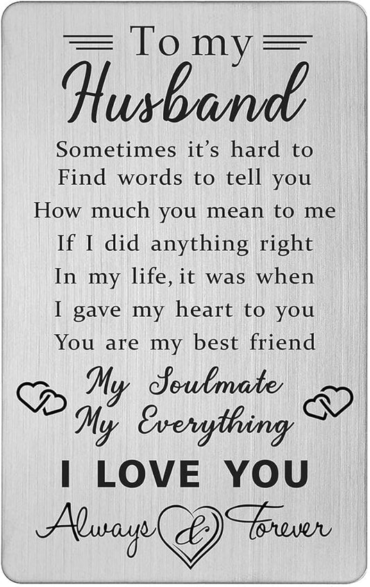 Husband Wallet Card Father‘s Day Gifts from Wife, I Love You Gifts for Him Husband Birthday Card, Unique Wedding Anniversary Presents for Men, Valentines Day