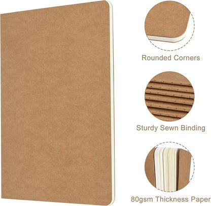ZCZN 24 Pack A5 Kraft Notebooks Bulk, 8.15x5.5 Inches Lined Paper Journaling Notebooks, Notebooks for Work, Composition Notebooks for School, Journal Notebooks for Office, 60 Pages