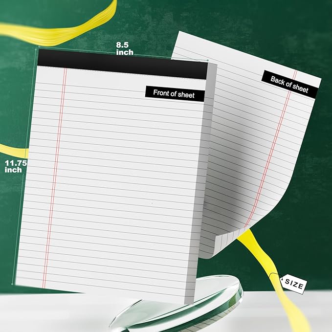 Thick Legal Pads 8.5 x 11 Wide Ruled Note Pads White Notepad 80 Sheets per Pads, Perforated Paper Study Back Writing Pads 8-1/2" x 11-3/4" Lined Paper for Home, Office, School, Pack of 2
