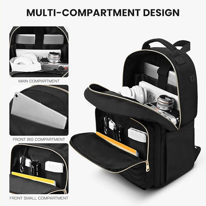 Travel Laptop Backpack for women, Work Backpack Woman with USB Charging Port, Water Resistant College Backpack, Stylish Quilted Girls Backpack Casual Daypack for 15.6 Inch Laptop, Black