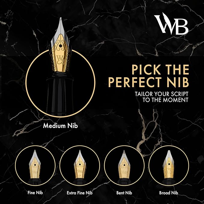 Wordsworth & Black Luxury Fountain Pen - Stunning Gold Pen, 24K Gold Finish,18K Gilded Nib (Medium), Ink Converter, Best Pen Gift Set for Men & Women, Professional, Executive, Office, Nice Pens