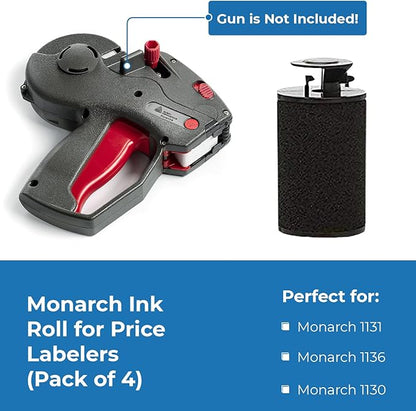 Perco Ink Roll for Monarch 1131 and 1136 Price and Date Guns - Pack of 4 Replacement Inkers for Monarch 1131 and 1136 Labelers - Easy to Load, Premium, Clear & Bold Prints - Made in USA
