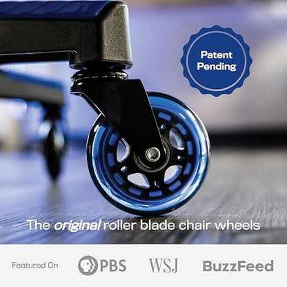 The Original Roller Blade Office Chair Wheels (As Seen On PBS) - Incredibly Smooth & Quiet Rolling Casters - Safe for Hardwood Floors & Carpet - Easy Installation with Universal Fit - Set of 5 - Blue