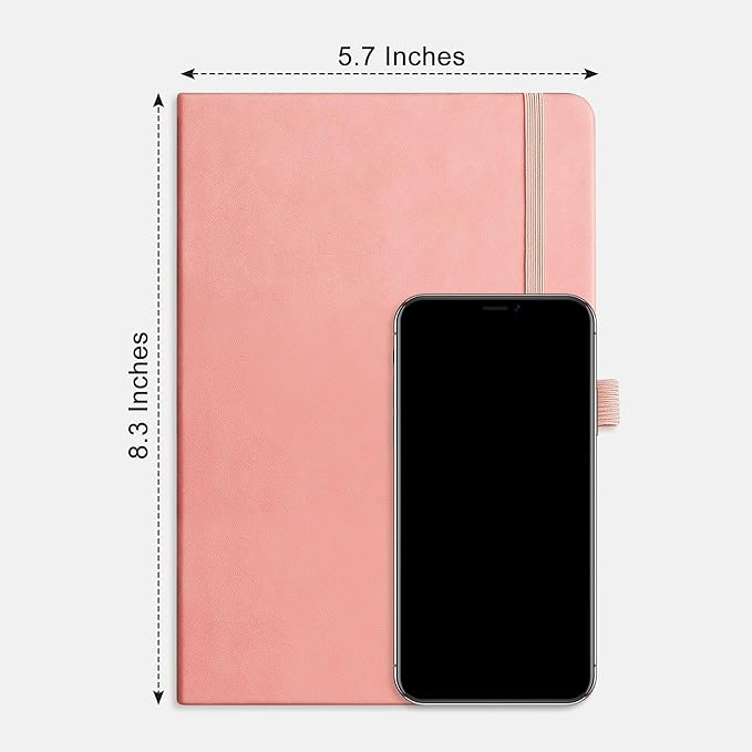 RETTACY Journaling Notebooks, A5 Lined Journal Notebook with 192 Numbered Pages, 5.7'' × 8.3'' Medium Size, for Writing, Work, Office, Leather Hardcover, 100 GSM Thick Paper (Pink)