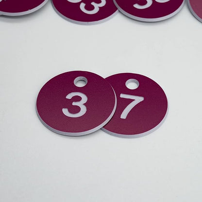 StayMax Plastic ID Number Tags Engraved Tags Key Tags Without Key Rings (1-100, Purple)