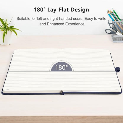 RETTACY Journaling Notebooks, A5 Lined Journal Notebook with 192 Numbered Pages, 5.7'' × 8.3'' Medium Size, for Writing, Work, Office, Leather Hardcover, 100 GSM Thick Paper (Navy Blue)