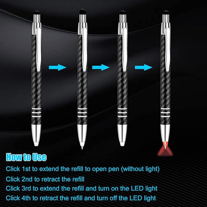 Glovion Lighted Tip Pen with Stylus 3-in-1 - LED Penlight Light Up Pen Light Ballpoint Pen with Light for Writing in the Dark - Pack of 3 - Red Light - GL006
