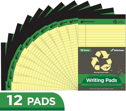 KAISA Legal Pad Writing Pads, Narrow Ruled 5"x8" 50 Sheets Perforated Recycled Paper Write Pad Notepad, Yellow/Canary(12pads), KSU-5675