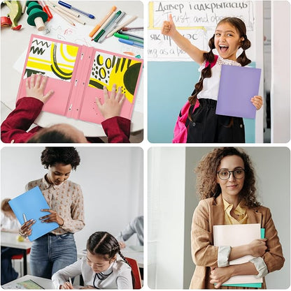 ViVin 12-Pack Sturdy Plastic Folders with Pockets and Prongs, Pastel Color 2 Pocket Poly Folder, fits 8.5 * 11 Letter Size Paper, for School, Home and Office (Light Yellow)