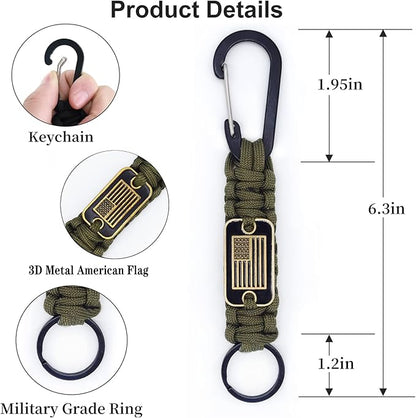 2 Pcs Heavy Duty Braided Paracord Lanyard Keychain with USA Flag, Parachute Rope Necklace Keychains, Braided Strong Lanyard for Outdoor Activities, Camera, Keys, Whistle, Traveling