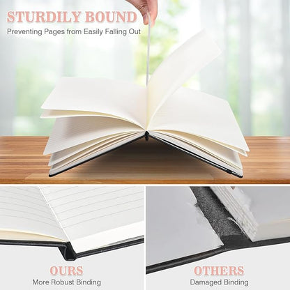 OMEYA Lined Journal Notebook, 3 Pack A5 College Ruled Notebooks for Work, Hardcover Notebook Each with 2 Pockets & Pen, Leather Journal for Women, Men, 160 Pages, 100GSM Thick Paper (Pink)