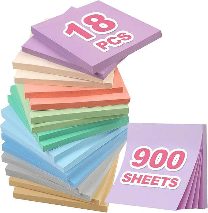 Joyberg 18 Pads Sticky Notes, 3x3” Aesthetic Sticky Notes, 9 Colors of Neutral Notes for Office, School, Home Desks, and More, 50 Sheets/Pad