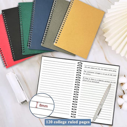 GINMLYDA Small Spiral Notebook 12Pack, 120 Lined Pages 8.25x5.50 Inches Spiral Journal Kraft Cover Notebooks & Writing Pads for School Home Office Aesthetic Sketch Drawing Note