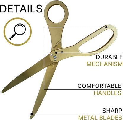 New Edition Grand Opening Kit – 25'' Scissors Gold with Golden Blades for Ribbon Cutting Ceremony with Red Ribbon Heavy Duty Golden Scissors