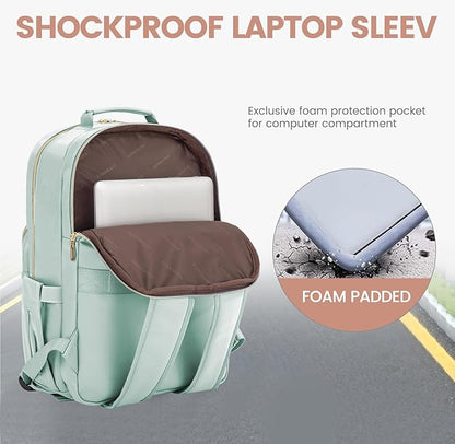 LOVEVOOK Leather Backpack for Women,15.6 inch Leather Laptop Backpack Women Computer Backpack Laptop Bag,Stylish Quilted Travel Backpack Purse Work College Teacher Backpack with USB Port,Powder Blue