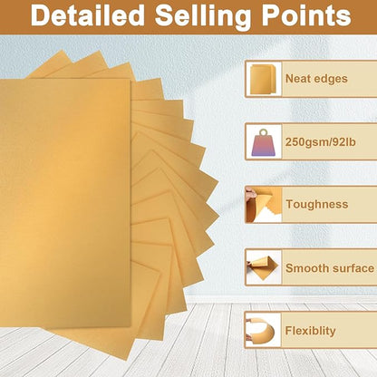 120 Sheets Shimmer Gold Cardstock 8.5 x 11 Metallic Paper, 250gsm/92lb Thick Paper Card Stock for Birthday Decorations, DIY Cards Making, Greeting Cards, Wedding Invitations, School Crafting