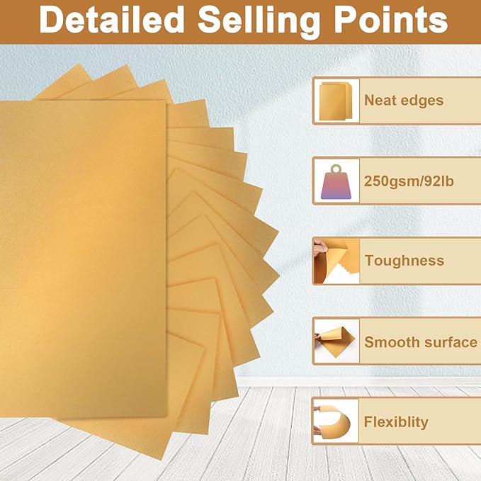 28 Sheets Shimmer Gold Cardstock 8.5 x 11 Metallic Paper, 250gsm/92lb Premium Glossy Paper Card Stock for DIY Cards Making, Anniversaries, Wedding Invitations, School Crafting, Greeting Cards