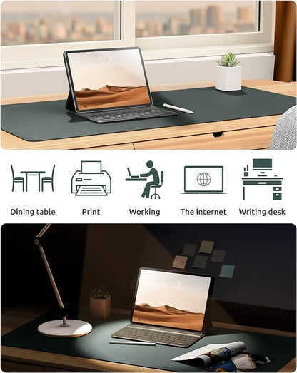 YSAGi Leather Desk Protector, Office Mat, Large Mouse Mat, Non-Slip PU Leather Blotter, Laptop Desk Pad, Waterproof Writing Pad for Office and Home (Dark Green, 35.4" x 17")