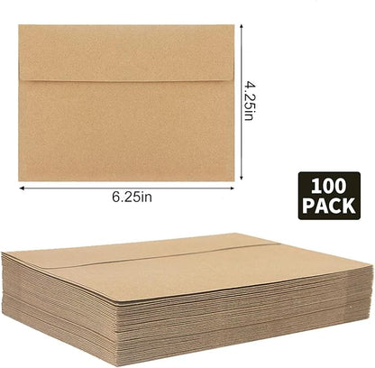 100 Pack Kraft Envelopes,A4 Envelopes,4x6 Envelopes for Invitations,Wedding, Baby Shower,Brown Kraft Envelopes for Personalize Gift Cards, Birthday Party