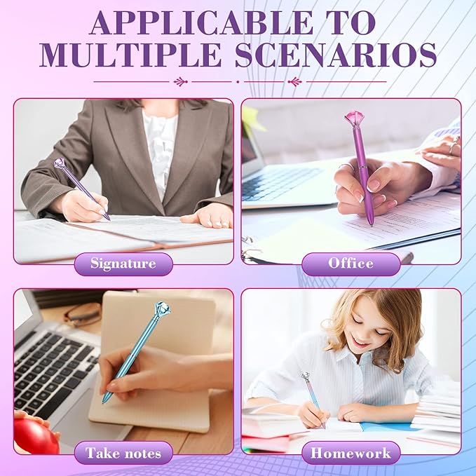 Sherr 100 Pack Big Crystal Diamond Pens Cute Ballpoint Pens Retractable Ballpoint Rhinestones Crystal Bling Gem Plated Black Gel Ink Office Supplies Gifts for Women(Fresh,Simple)