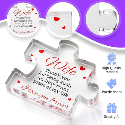 VELENTI Valentine's Gifts for Wife - Engraved Acrylic Block Puzzle Wife Gift 3.35 x 2.76 inch - Cute Wife Gifts from Husband - Novelty Birthday Paperweights, Christmas, Cool for Women