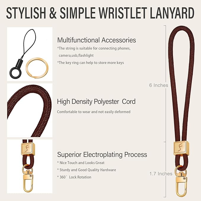 Fishent Keychain Wristlet lanyard, Cute Key Chain Holder, Upgraded Woven Wrist Lanyard for Keys, Wristlet Strap Keychain for Women Men Car Keys ID Badges Card Wallet Phone (Dark Brown)