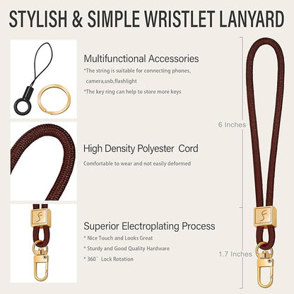Fishent Keychain Wristlet lanyard, Cute Key Chain Holder, Upgraded Woven Wrist Lanyard for Keys, Wristlet Strap Keychain for Women Men Car Keys ID Badges Card Wallet Phone (Dark Brown)