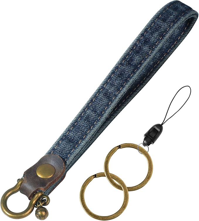 Fishent Denim Wristlet Keychain for Women Men, Cute Key Chain, Wrist Lanyards for Car Keys ID Badge Wallet Card Holder