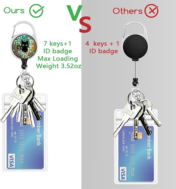 Gctriki Flower Cat Badge Reel Retractable with 360° Swivel Carabiner Clip, Fun Work ID Badge Holder Retractable Clip, Cute Students Nurse Teacher ID Card Holder Keychain Accessories Office Gifts