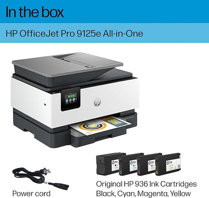 HP OfficeJet Pro 9125e All-in-One Printer, Color, Printer-for-Small Medium Business, Print, Copy, scan, fax,Touchscreen; Smart Advance Scan, 3 months of Instant Ink included