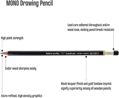 Tombow 51504 MONO Drawing Pencil, 5B, Graphite, 12-Pack