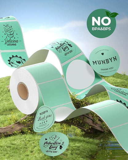 MUNBYN 2 Inch Green Circle Thermal Sticker Labels, Self-Adhesive Round Direct Thermal Labels for Logo Design, QR Code, Inventory, 750 Sheets/1 Roll