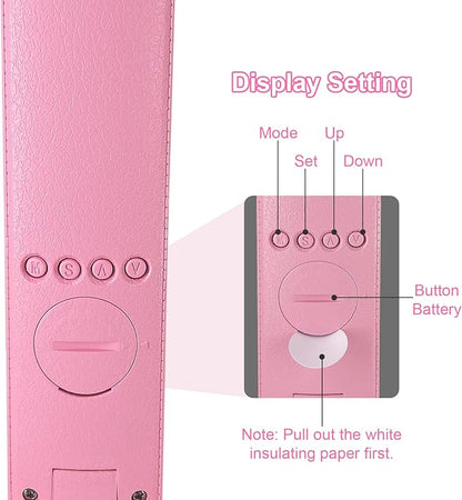 Desk Lamp with Wireless Charger, USB Charging Port, Dimmable Office Desk Light with Clock, Alarm, Date, Temperature, Foldable Lamp for Table Bedroom Bedside Office (Pink)