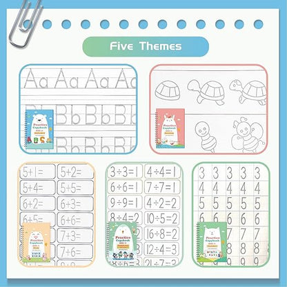 QMUBOT Magic Practice Copybook for Kids, Handwriting Practice Workbook, Reusable Writing Practice Book for Preschool Kids Age 3-8, Calligraphy 7.9in×5.5in (5 Books with Pens)